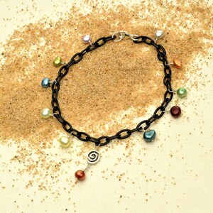 Black Anklet with Pearls and Spiral