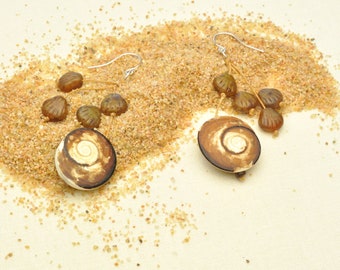 Cat's Eye with Czech Glass Seashells Earrings