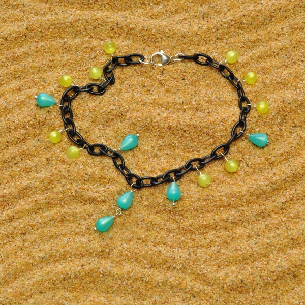 Bracelet de cheville noir avec Aqua et Margarita Moonglow