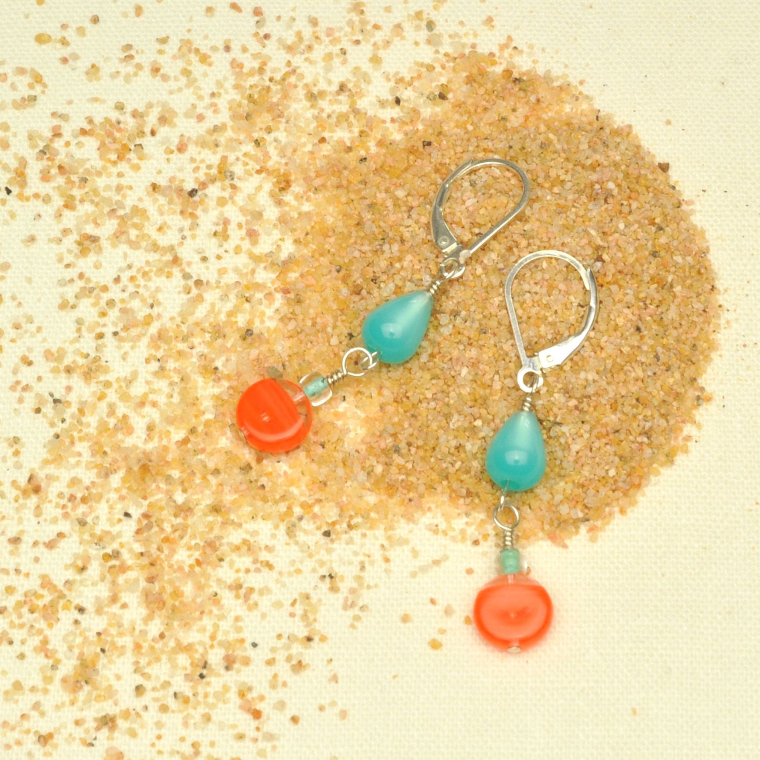 Aqua & Orange Drop Earrings