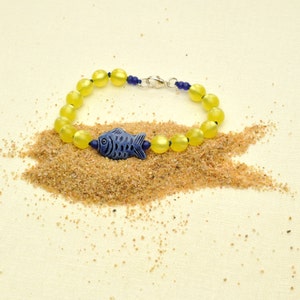 Lemon Yellow Bracelet with Hand Painted Peruvian Fish and Bubbles