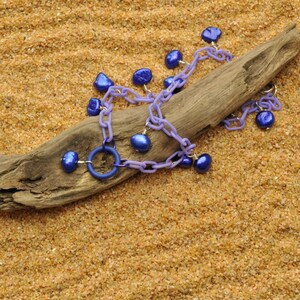Lilac Anklet with Deep Blue Pearls