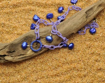 Lilac Anklet with Deep Blue Pearls