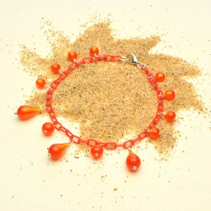Tomato Red Anklet with Moonglow Teardrops