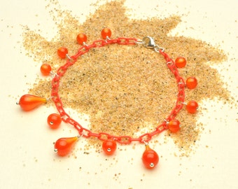 Tomato Red Anklet with Moonglow Teardrops