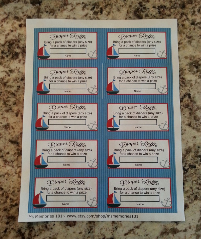 Printable Sailing Diaper Raffle Tickets Mms007 - Etsy