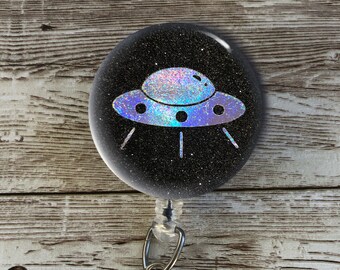 Badge reel ufo iridescent