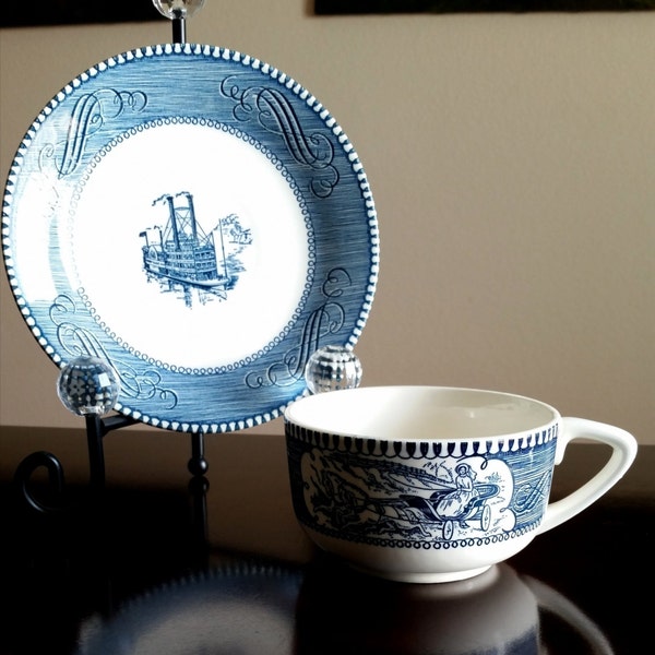 Currier and Ives Cup and Saucer Set /  Royal China/ Replacement / Currier & Ives Coffee Cup