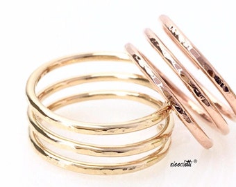 Der Käfig-Ring | Knöchelring aus Sterlingsilber oder 14Kt Gold gefüllt Rosegold Drei-Band-Ring | Breites Profil Statement Daumenring