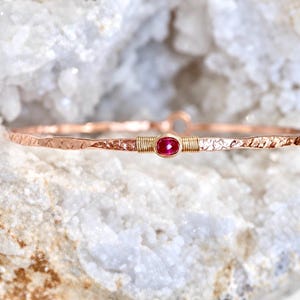 Ruby Signature Bangle - Personalized July Birthstone Bracelet (14K Yellow or Rose Gold-Filled, Sterling Silver)