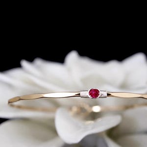 Ruby Signature Bangle - Personalized July Birthstone Bracelet (14K Yellow or Rose Gold-Filled, Sterling Silver)
