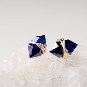3 Ct Sapphire Geo Studs | September Birthstone Birthday Gift for Her | 14Kt Gold Filled or Sterling Silver Sapphire Herkimer Style Studs