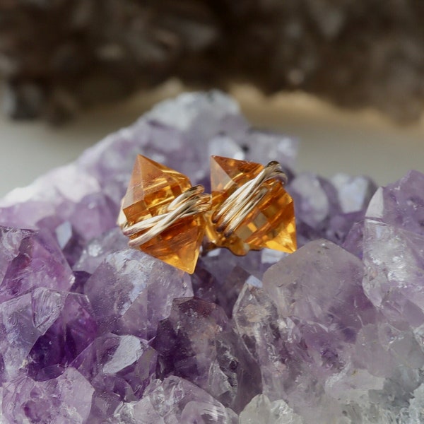 2 Ct Citrine Geo Studs | November Birthstone Birthday Gift for Her | Tiny 14Kt Solid or Gold Filled or Sterling Silver Citrine Studs