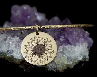 NEW Sunflower Charm Bracelet | 14Kt Gold Fill or Sterling Silver Charm Bangle | Flower Jewelry Gift | Friendship Sunflower Charm Bangle
