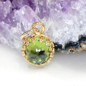Peridot Charm, Pendant - August Birthstone in 14Kt Solid Gold, Plated Gold, Sterling Silver