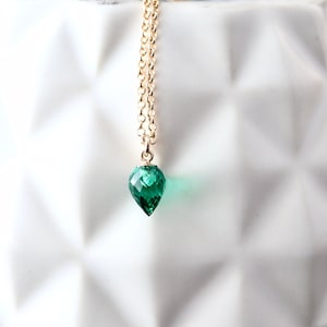 NEW Tiny Emerald Inverted Teardrop Necklace | 14Kt Gold Filled or Sterling Silver May Birthstone Jewelry | Emerald Pendant Gift for Her