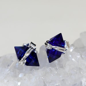 Sapphire Geo Stud Earrings - 14k Solid Gold, Gold-Filled, Sterling Silver September Birthstone Studs