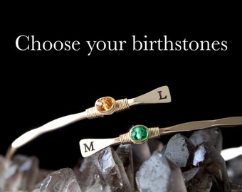 Custom Birthstone Bypass Bangle | His and Hers, Mother Daughter Jewelry | Mother of the Bride Gift | Bride Groom Birthstone Gift For Mom