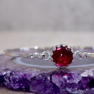 Ruby Royal Bangle - July Birthstone Bracelet in Sterling Silver or 14K Gold Filled