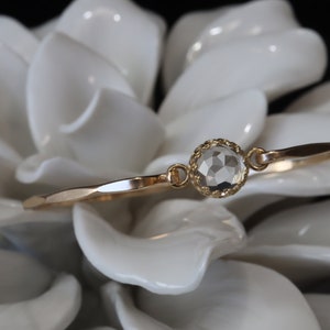 2 Ct Clear Quartz Royal Clasp Bangle | 14k Gold Filled or Sterling Silver Bangle | April Birthstone Alternative Diamond Solitaire Gift