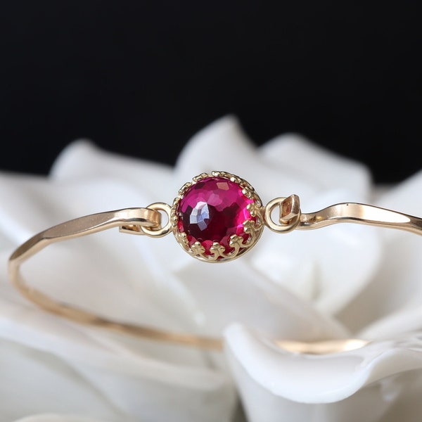 3 Ct Ruby Royal Clasp Bangle | Lab Grown Ruby Gemstone Bracelet Gift for Her | 40th Anniversary | Pink Red Ruby Jewelry | July Birthstone