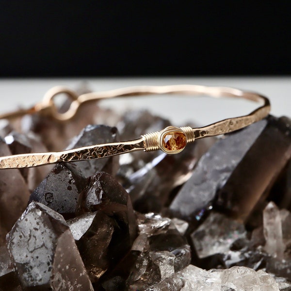 Citrine Signature Bangle | November Birthstone Gift for Mom, Wife, Daughter | Golden Citrine Jewelry | Delicate Bangle Gift for Girlfriend