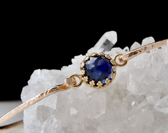 2.5 Ct Sapphire Royal Clasp Bangle | Sterling Silver 14K Gold Fill Blue Sapphire Bracelet | September Birthstone | Mothers Jewelry Push Gift