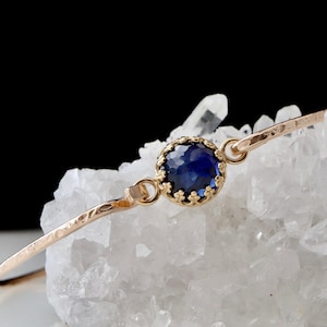 2.5 Ct Sapphire Royal Clasp Bangle | Sterling Silver 14K Gold Fill Blue Sapphire Bracelet | September Birthstone | Mothers Jewelry Push Gift