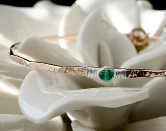 Emerald Signature Bangle | Dainty Gold May Birthstone Jewelry | Delicate Stacking Bangle Bracelet Gift for Mom | 20th Anniversary Gift