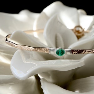 Emerald Signature Bangle | Dainty Gold May Birthstone Jewelry | Delicate Stacking Bangle Bracelet Gift for Mom | 20th Anniversary Gift