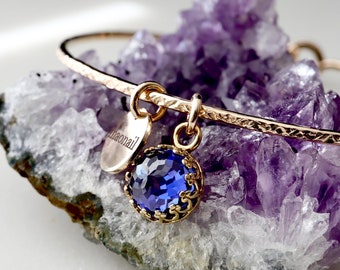 4.5 Ct Tanzanite Royal Charm Bangle | December Birthday Violet Gemstone | December New Mother Push Gift | Engraved Birthstone Jewelry