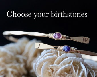 Custom Birthstone Bypass Bangle | His and Hers, Mother Daughter Jewelry | Mother of the Bride Gift | Bride Groom Birthstone Gift For Mom