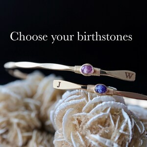 Custom Birthstone Bypass Bangle | His and Hers, Mother Daughter Jewelry | Mother of the Bride Gift | Bride Groom Birthstone Gift For Mom