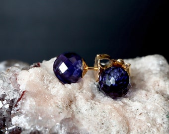READY TO SHIP Tanzanite Orb Studs | Faceted Gem Earrings | December Birthstone | Anniversary Gift | 14Kt Gold Filled | Dec Bday Gift