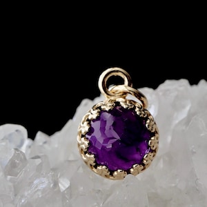Natural Amethyst Charm, Pendant - February Birthstone in 14k Solid Gold, Plated Gold, Sterling Silver