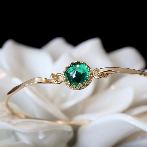 2.5 Ct Emerald Royal Clasp Bangle | May Birthstone Birthday Emerald Gift for Her | 14K Gold Filled or Sterling Silver Green Gemstone Jewelry