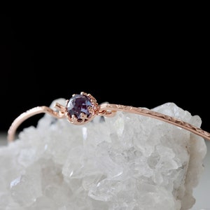 Dainty Alexandrite Bangle | 14K Yellow or Rose Gold Filled June Birthstone Bracelet