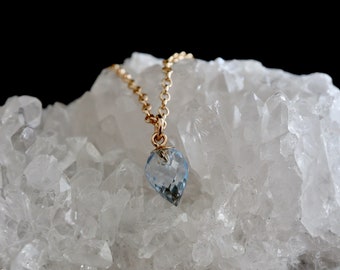 NEW Tiny Aquamarine Inverted Teardrop Necklace | 14Kt Gold Filled or Sterling Silver March Birthstone Jewelry | Aquamarine Pendant Gift