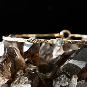 Aquamarine Signature Bangle | 14Kt Gold or Sterling Silver Bracelet | March Birthstone Gift New Mother | Minimalist Pisces Jewelry