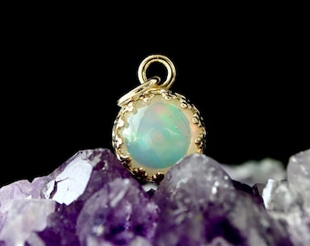 1 Ct Welo Opal Charm or Pendant | 14Kt Solid Gold, Gold Fill, Sterling Silver Genuine Welo Opal | October Birthstone Gift | Mothers Gift