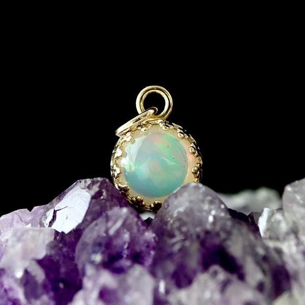 1 Ct Welo Opal Charm or Pendant | 14Kt Solid Gold, Gold Fill, Sterling Silver Genuine Welo Opal | October Birthstone Gift | Mothers Gift