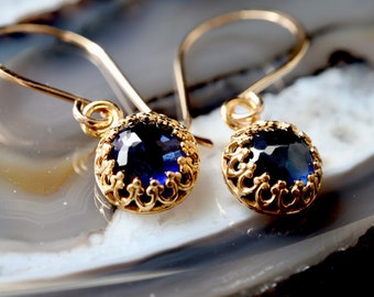 Sapphire Royal Earrings | 14Kt Gold Filled or Sterling Silver September Birtstone Birthday Gift for her| Lab Grown Sapphire Earrings