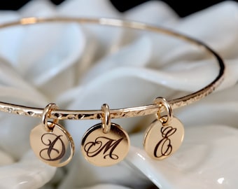 La Petite Charm Bangle | 14k Gold Filled or Sterling Silver Clasp Bracelet | Bridesmaid Gift | Mini Friendship Charm Bracelet for Mom