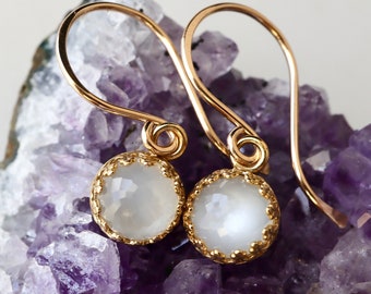 White Moonstone Royal Earrings | 14Kt Gold Filled or Sterling Silver June Birthstone Birthday Jewelry Gifts for Mom, Wife, Daughter, Bride