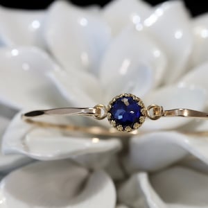 2.5 Ct Sapphire Royal Clasp Bangle | Sterling Silver 14K Gold Fill Blue Sapphire Bracelet | September Birthstone | Mothers Jewelry Push Gift