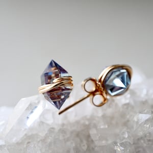 3 Ct Alexandrite Geo Studs | June Birthstone Gift for Her | Dainty 14Kt Gold Filled or Sterling Silver Lab Alexandrite Unisex Earrings
