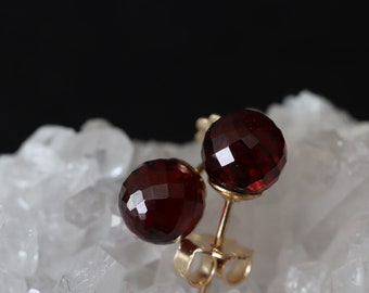 READY TO SHIP Garnet Orb Studs | Faceted Gem Earrings | January Birthstone | 2nd Anniversary Gift | 14Kt Gold Filled or Sterling Silver