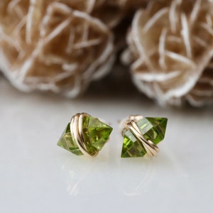 2 Ct Peridot Geo Studs | August Birthstone Jewelry for Her | Dainty 14Kt Gold Filled Rose Gold or Sterling Silver Peridot Earrings Gift