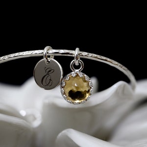 2 Ct Citrine Royal Charm Bangle | November Birthstone Jewelry | Personalized Gemstone Jewelry | November Birthday Gift for Her