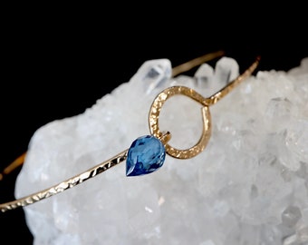 NEW Swiss Blue Topaz Aero Bangle |  December Birthstone Birthday Gift | 14Kt Gold Fill, Sterling Silver Teardrop Bracelet | Capricorn Gift